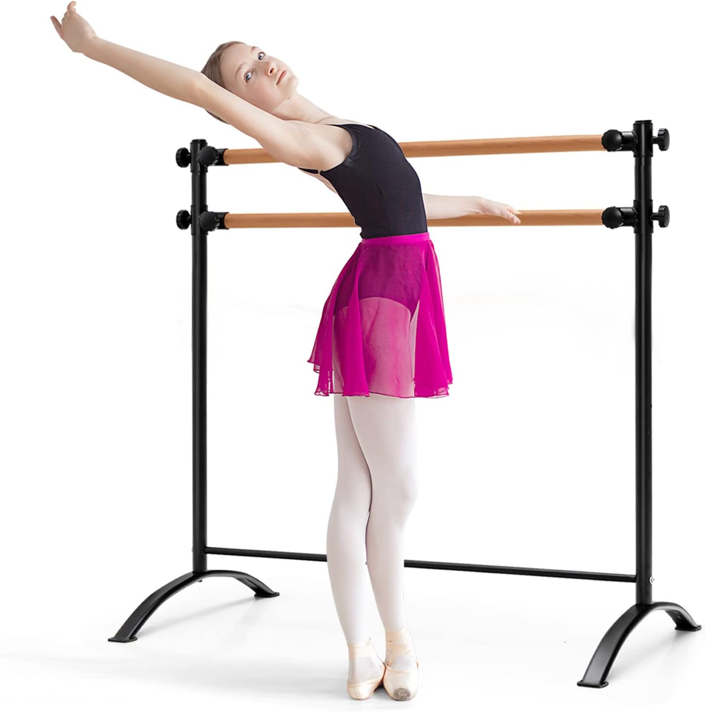 Costway 125 CM Portable Ballet Barre, Freestanding Dance Bar with 4-Position Adjustable Heights, Adjustable Freestanding Double Ballet Barre for Dancing & Stretching image number 6