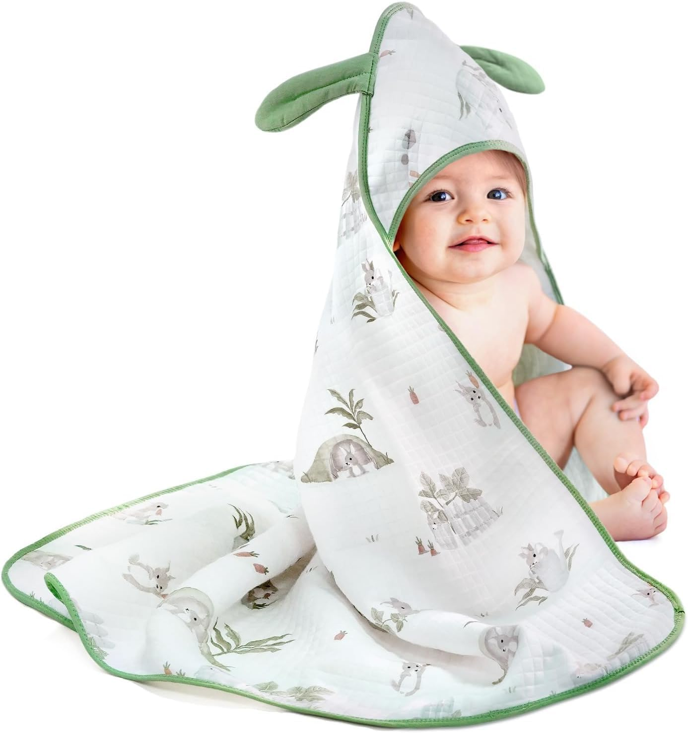 Haakaa Baby Bath Towels, Ultra-Soft & Super Absorbent Cotton Hooded Towels, 35"X35" Large Wraparound Design, Adorable for Newborns & Toddlers, Jurassic Hug