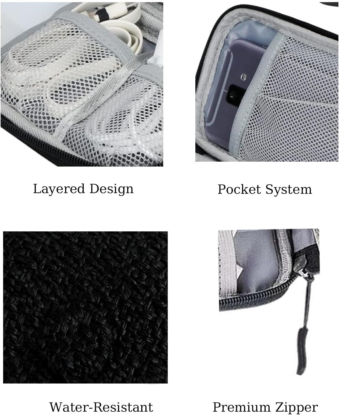 Electronic Organiser - Travel Cable Organiser Bag Pouch for Electronic Accessories, Portable Waterproof Storage Case for Charger Phone Earphone Cords and Travel Case, Black image number 4