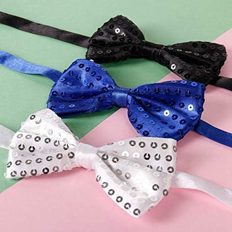 Sequins Adjustable Bow Tie, Bright Assorted Colors for Fancy Costume Party Accessory,Set of 7 image number 4