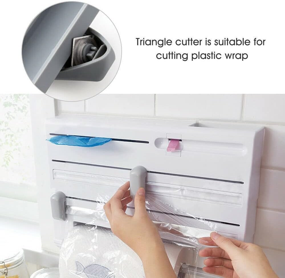 6 in 1 Kitchen Cling Film Foil Dispenser Paper Towel Holder Sause Bottle Storage (Grey) image number 4