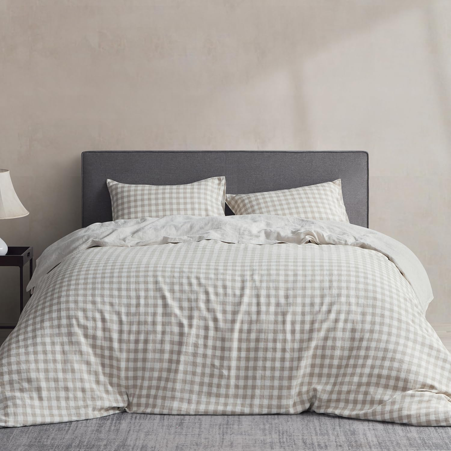 DAPU Pure Stone Washed Linen Duvet Cover Set 100% French Natural Flax(Natural Linen Full/Queen)