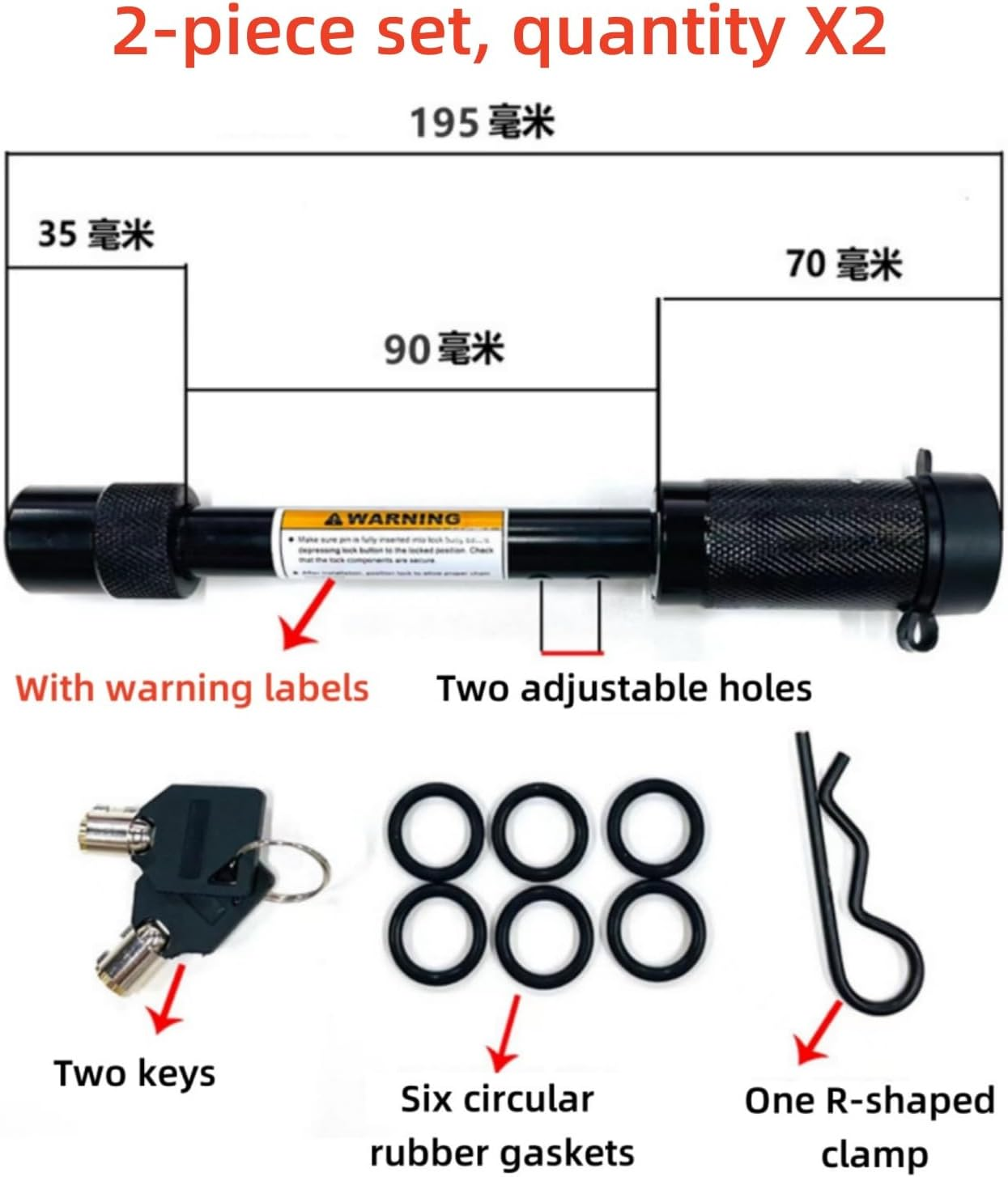 Heavy Duty Trailer Hitch Lock, 5/8" Diameter Lock Pin, Suitable for Class III/IV 2 "And 2.5" Interfaces, Compatible with Truck, Trailer and Bicycle Frames (2 Pack) image number 5