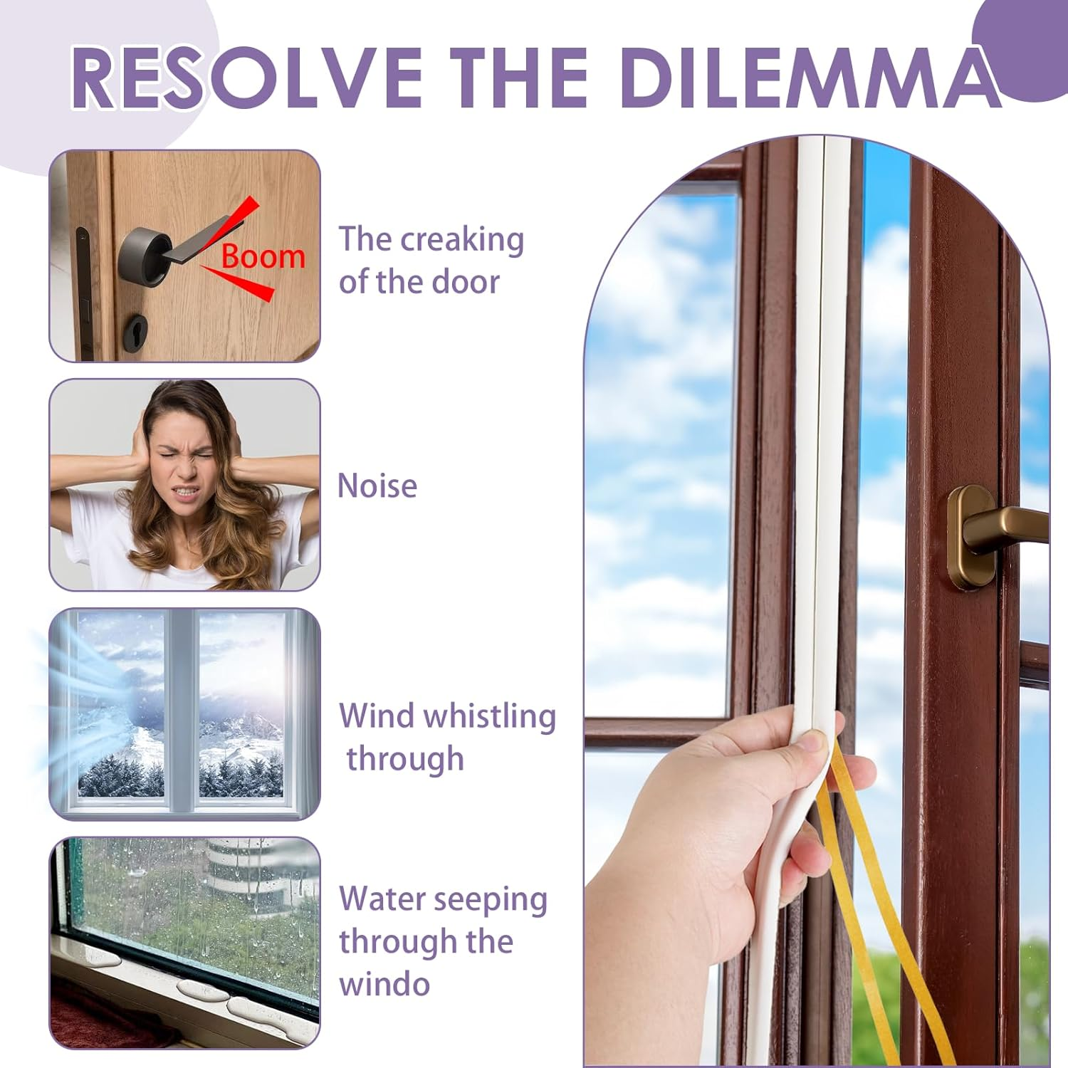 Door Seal Strip - Self-Adhesive Weather Stripping, Draft Stopper for Doors Windows, Sound Proofing Door Draught Stopper, Windproof Dustproof Insulation for Home Garage Closet (White) (10M) image number 6