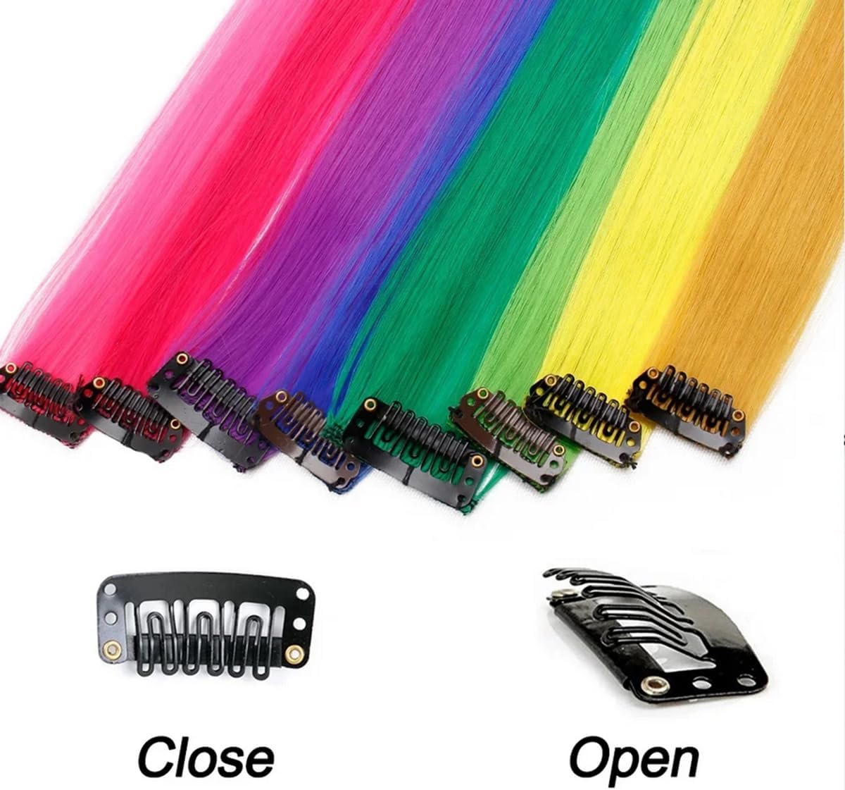 13Pcs Colored Hair Extensions, Rainbow Hair Extension for Women Girls, Multi-Colors Long Straight Hairpiece, 22 Inch Color Clip in Synthetic Hair Extensions Party Favore image number 5