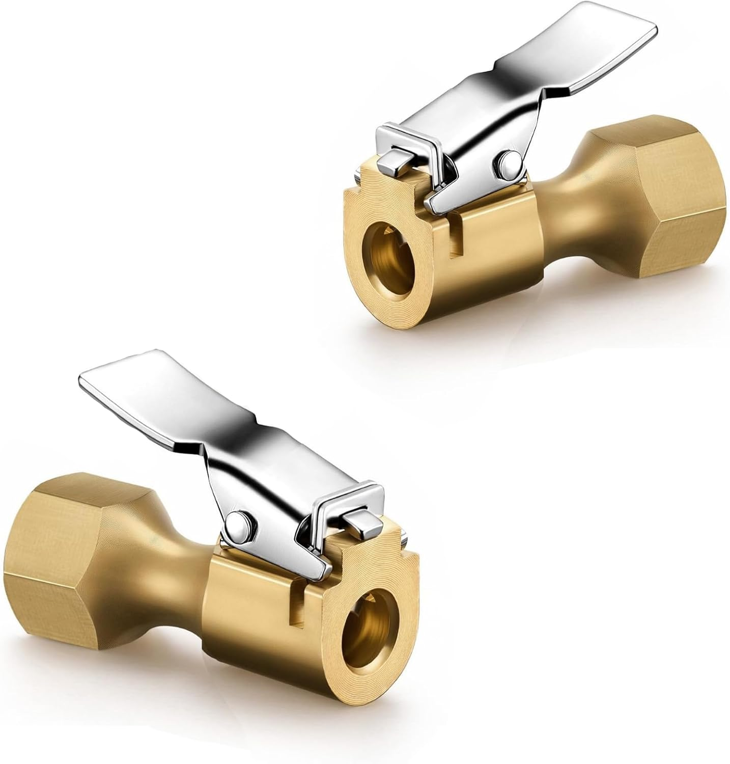 2 Pack Air Chuck, Heavy Duty Closed Flow Lock on Tire Chuck, Premium Brass Air Chucks for Tires with Clip Adapter, 1/4" FNPT Tire Air Chuck for Inflators/Gauges/Compressors image number 3