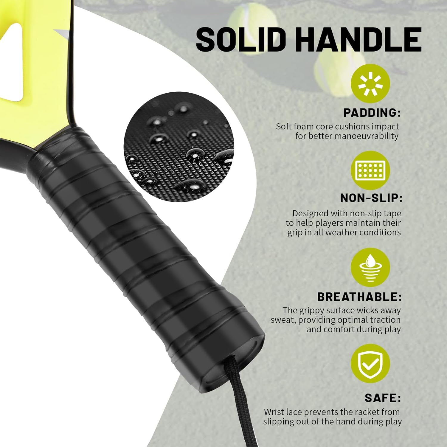 Hikeen Padel Racket Carbon Glass Fiber with EVA Foam Core, Padel Racket Durable and Well-Balanced Paddle for Beginners and Intermediate Player, with Carry Bag and Tennis Balls image number 3