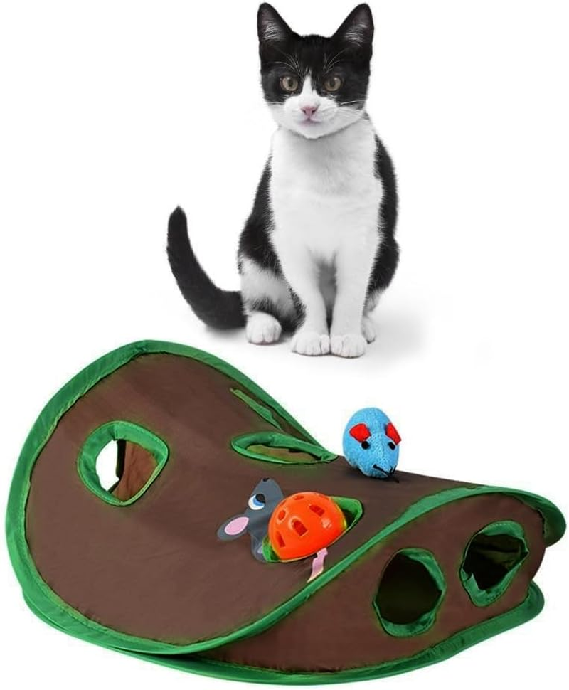 VENEKA Cute Pet Cat Interactive Hide Game 9 Holes Tunnel Mouse Hunt Intelligence Toy Set Pet Hidden Hole Kitten Foldable Toys Kit