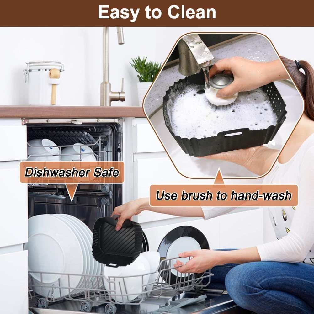 Silicone Air Fryer Liners for Ninja SL401 Double Stack 2 Basket Air Fryer, Reusable Rectangle Perforated Silicone Liners for Dual Air Fryer, Ninja Doublestack XL 9.5L Air Fryer Accessories image number 4