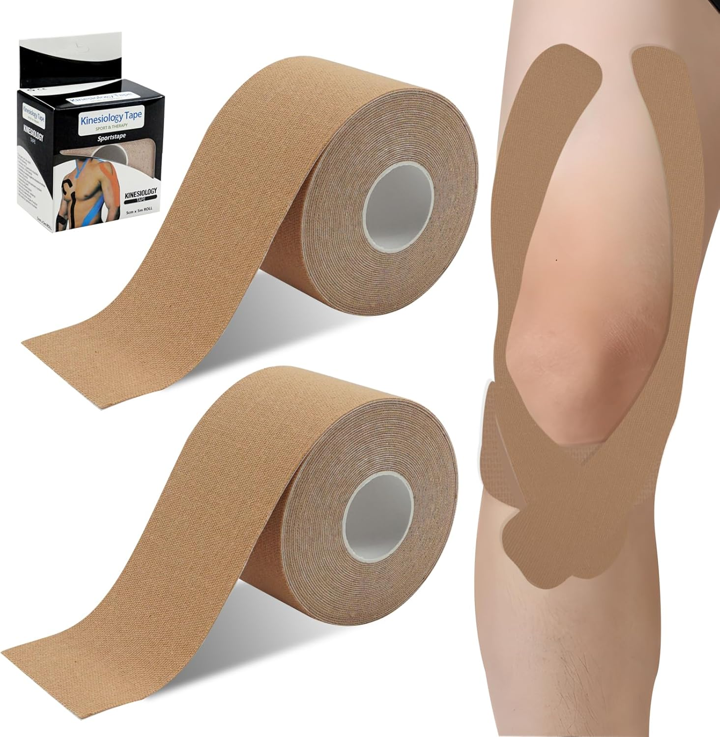 2 Pcs Kinesiology Tape, Sports Tape Elastic, 5CM*5M, Physio Tape for Muscle Support - Water-Resistant Strapping Tape for Sports Recovery and Injury Prevention image number 6