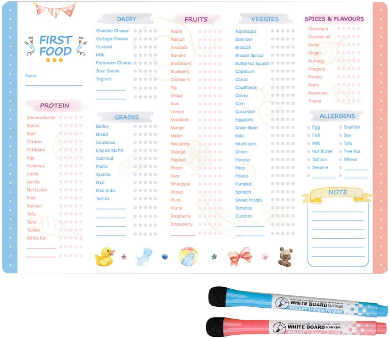 Baby'S First Foods Tracker Fridge Magnet, Dry Erase Activity Poster, Solid Foods Chart, Daily Food Log, 101 before 1, Baby Food Chart Weaning Chart, A3 Size image number 2