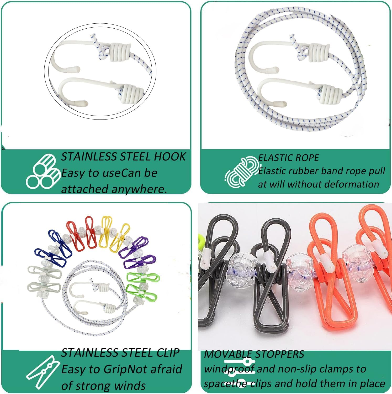 Wzenclave Retractable Portable Clothesline for Travel Clothing Line with 12 Clothes Clips and 13 Cord Lock It'S Suitable for Indoor and Outdoor Balcony Outdoor Camping Use Multicolor Drying Line