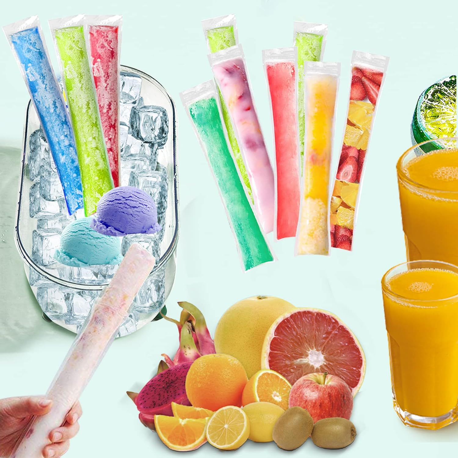 200 Pack Popsicle Bags for Disposable Freeze Pops, DIY Pouches, Yogurt Tubes, Healthy Snacks, Fruit Smoothies and Ice Party Favors with Funnel (5 X 22 Cm) image number 6