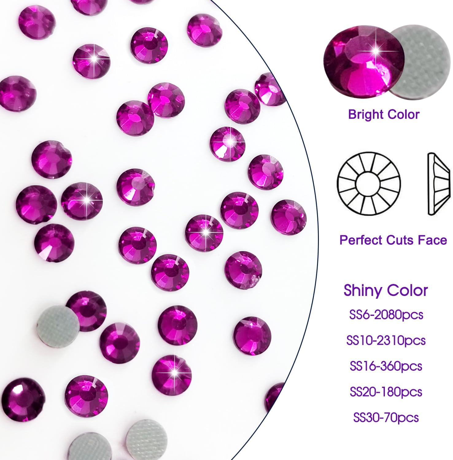 Liliume 5000 X Hotfix Rhinestones, Light Violet Rhinestones, 21 Colours, 5 Sizes, 2 Mm, 3 Mm, 4 Mm, 4.8 Mm, Rhinestone Glass, round Rhinestones for Clothes, Shoes and DIY Crafts (Purshcia) - Gold-Coloured image number 3