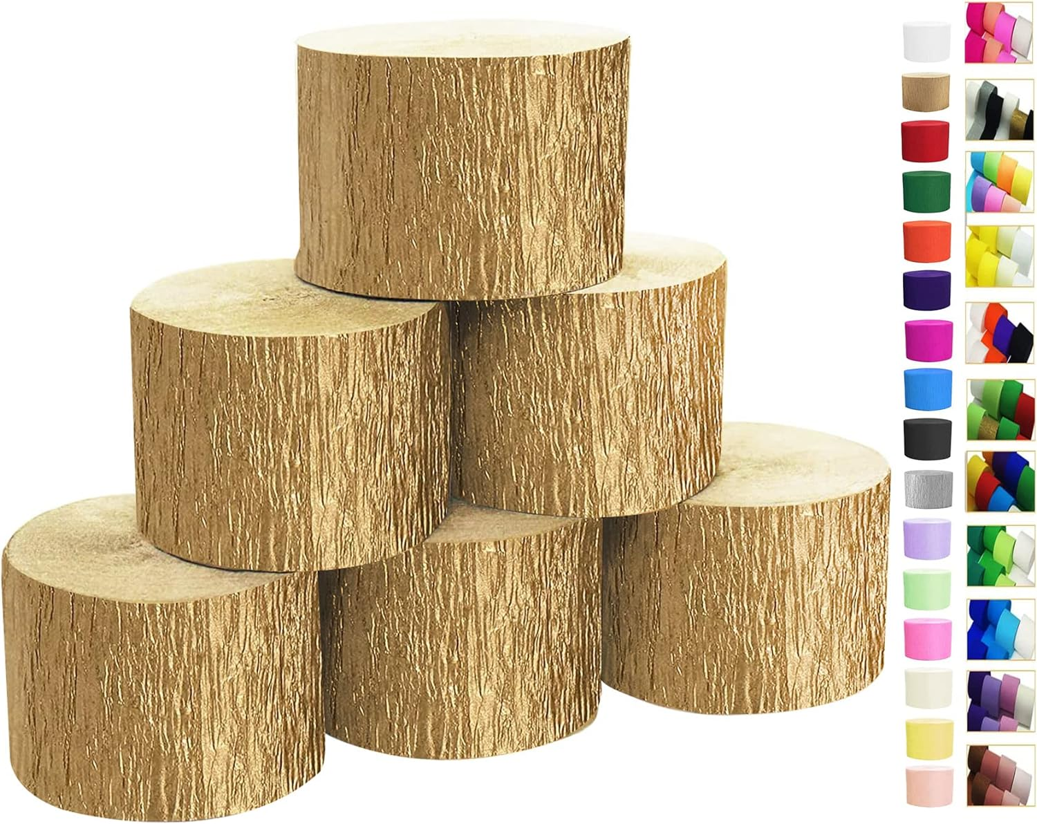 Gold Crepe Paper Streamers 6 Rolls for Party Streamers Decorations Birthday Wedding Baby Bridal Shower Backdrop Craft Supplies (1.8 Inch X 82 Ft/Roll，492Ft) - Antique Gold image number 3