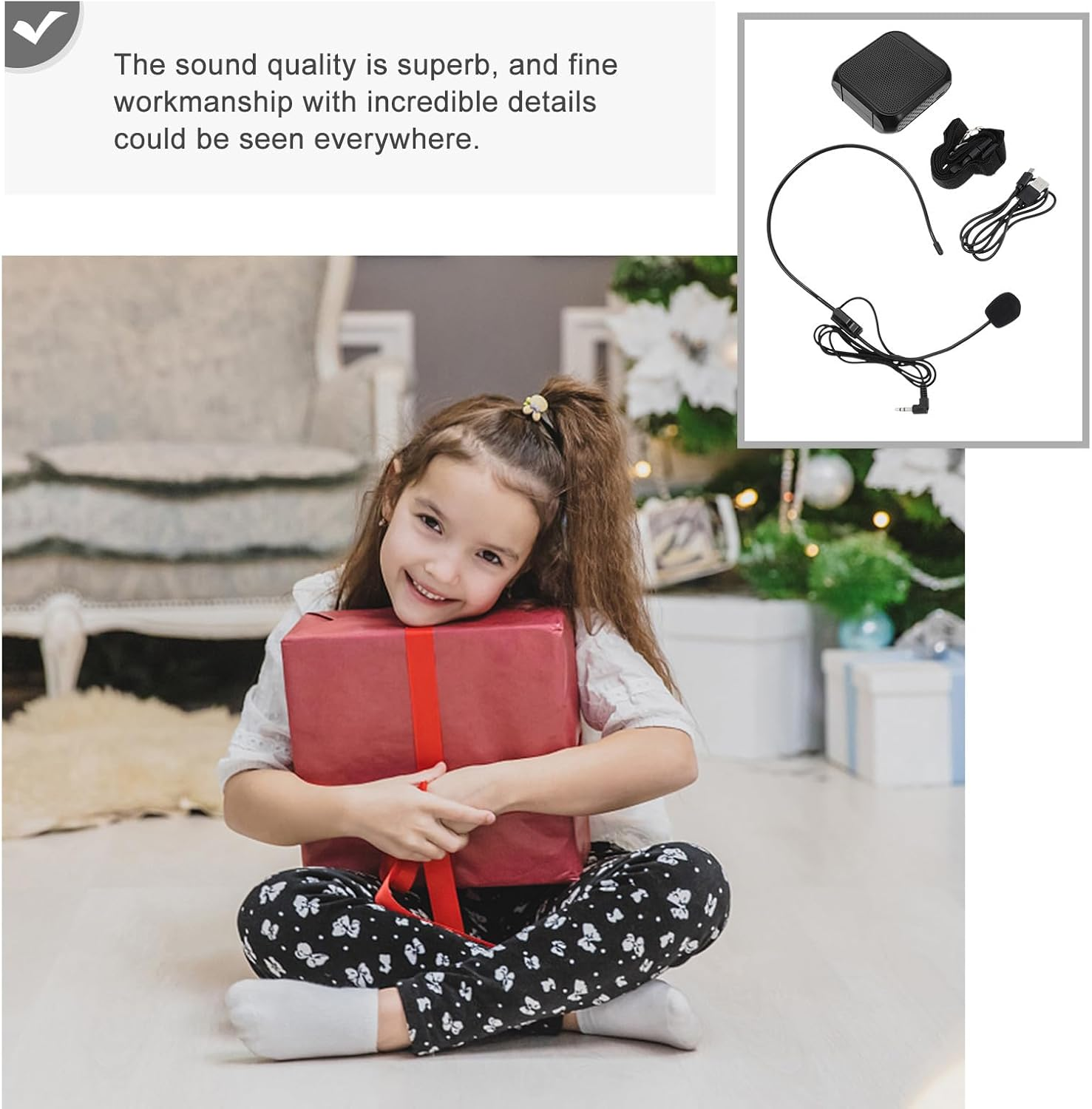 Veemoon Wireless Portable Voice Amplifier Loudspeaker for Teachers and Street Vendors, Rechargeable Dc 3.7V Sound Amplifier with Wireless Connection, Compact Black Speaker for Outdoor image number 6