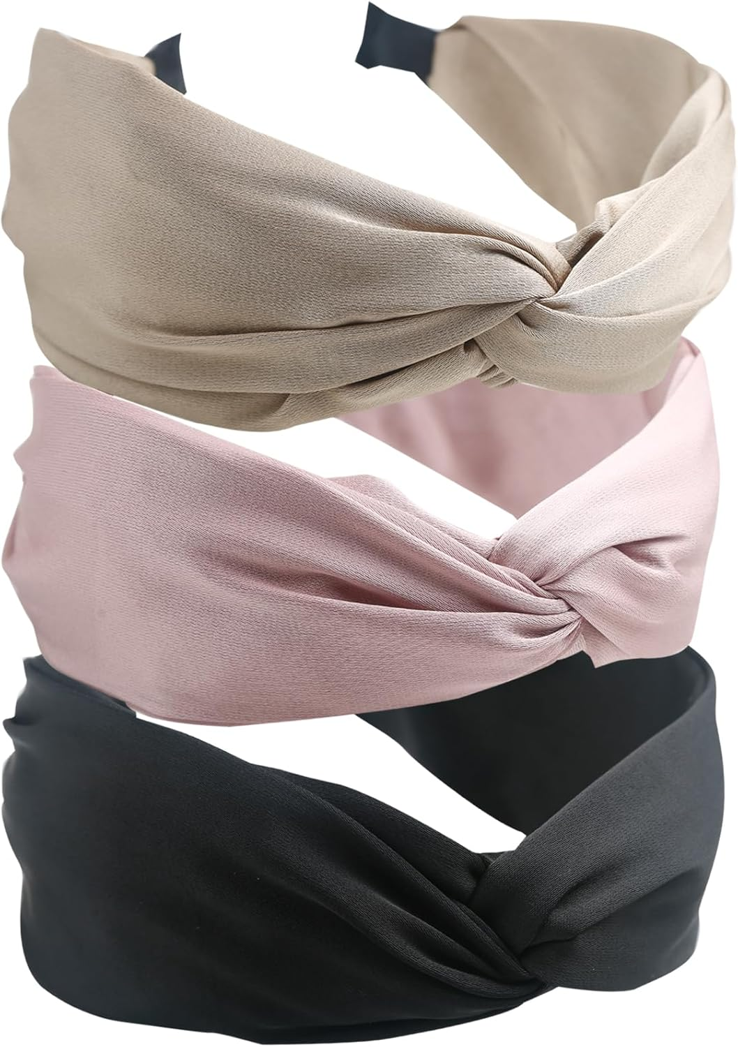 3Pcs Wide Headband French Bow Knot Hair Hoop Fabric Non-Slip Headwear Elastic Twist Hair Accessories Alice Hair Bands for Women Uk (Blackv)