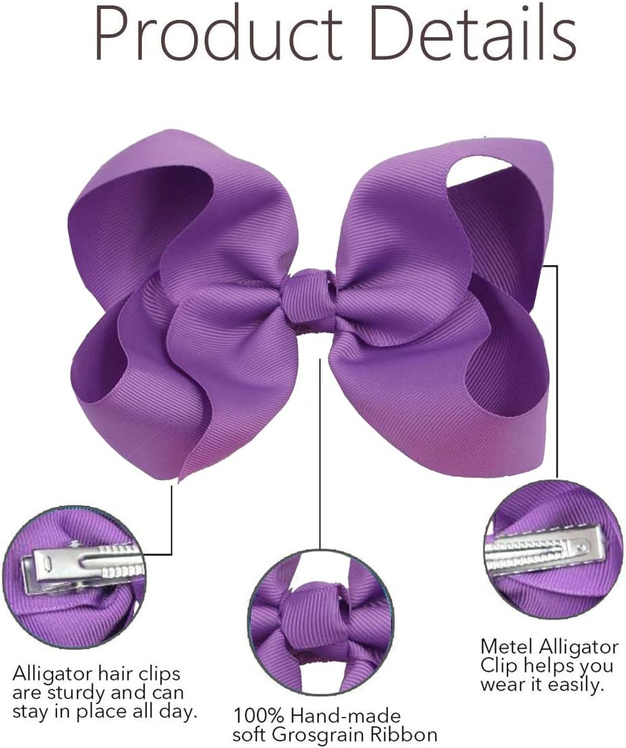 Red Bows for Girls,6Pcs Hand-Made Grosgrain Ribbon Hair Bows Alligator Clips Hair Accessories for Little Teen Toddler Girls Kids (Red) image number 6