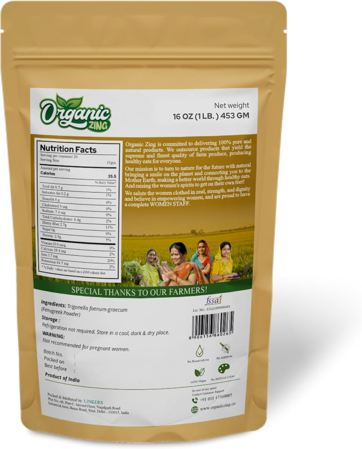 Organic Zing Fenugreek Powder - 454 G / 16 Oz | Finely Ground Seed Powder for Cooking & DIY Use image number 4