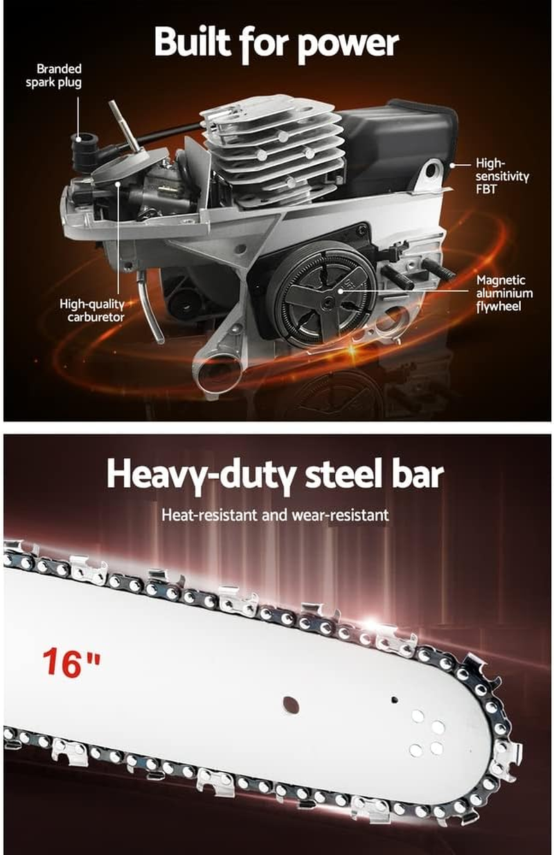 Giantz Chainsaw, 45Cc Cordless Petrol Hand Power Chainsaws Chain Saw Home Garden Farm Tree Gear, with 2 Stroke Engine 16Bar Cover Auto-Throttle Locking E-Start image number 5