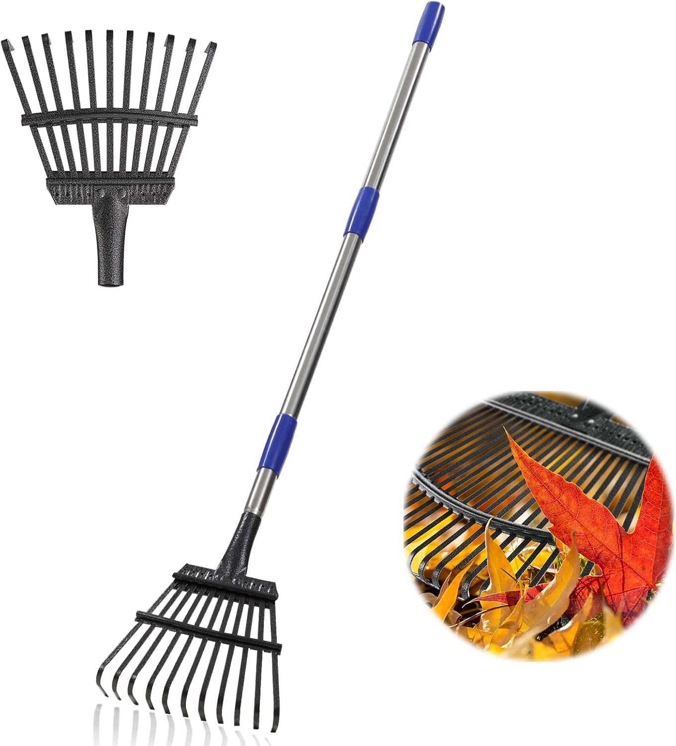 Garden Rake -Small Leaves Rakes for Gardening - 11 Metal Tines 8.5" Wide - 78" Long Handle Leaf Rakes for Lawns Heavy Duty for Yard Lawn Shrub Garden Beds image number 4