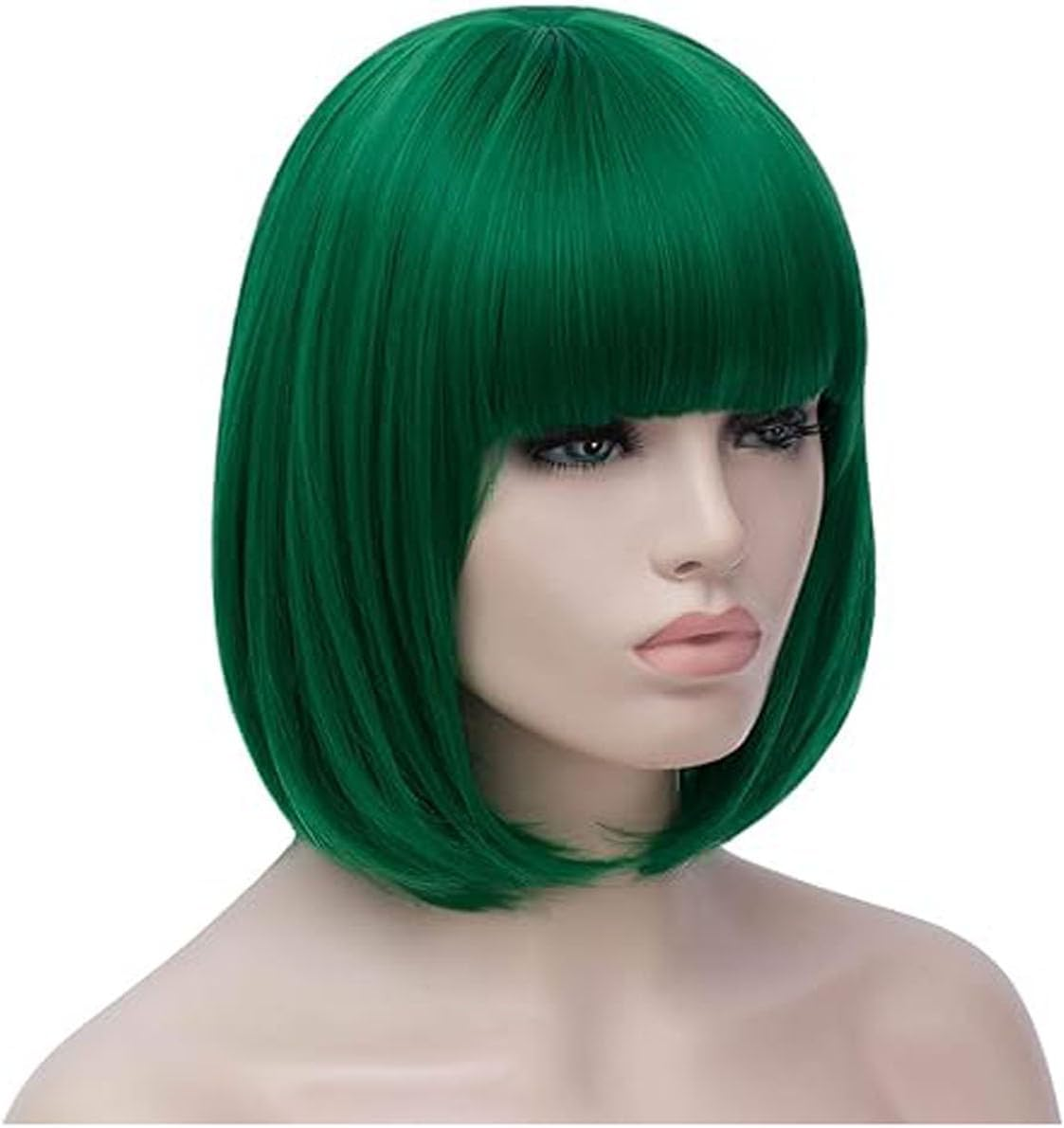 ZXUY 10 Inch Short Straight Bob Wig with Bangs for Women Looking Natural for Halloween Costume Cosplay Party Daily (Green) - Green image number 3