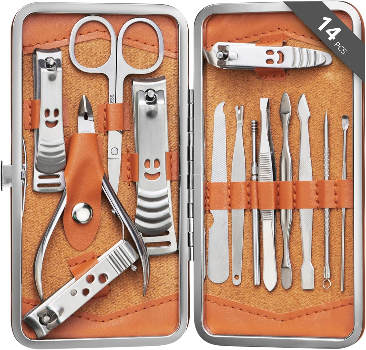 H&S Manicure Set for Women & Men - Manicure & Pedicure Tools & Accessories - 14 Pcs - Stainless Steel Nail Clippers Set & Cuticle Remover - Cutter Trimming Grooming Tools - W/Leather Case - Nail Kit - Dark Green image number 4