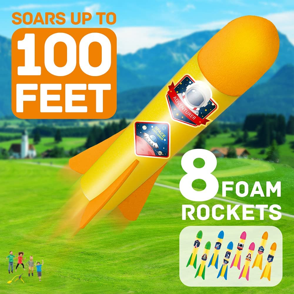 YEEBAY Rocket Air Launch Toy for Kids Age of 3, 4, 5, 6, 7, 8+ Years Old Boy/Girl, 2 Pack Stomp Launchers & 8 Colorful Foam Rockets, Fun Outdoor Game, Ideal Kids' Christmas/Birthday image number 5