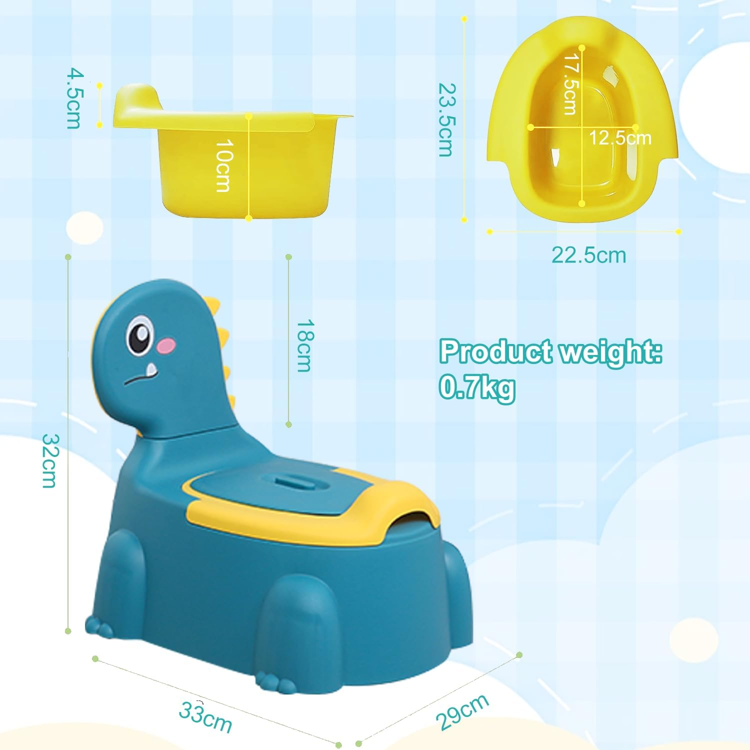 Kids Potty Seat - Dinosaur Potty Training Seat with Lid, Comfortable Toddler Toilet Seat for Boys and Girls Aged 1-6 Years Old(Light Blue) image number 4