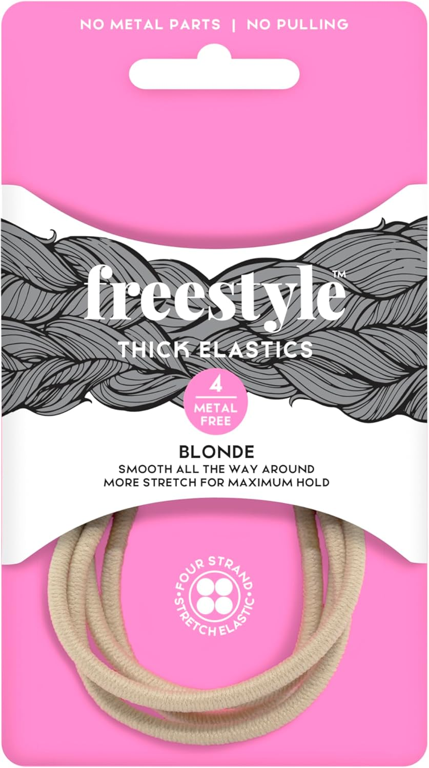 Freestyle Thick Metal Free Hair Tie, Black (4-Pieces)