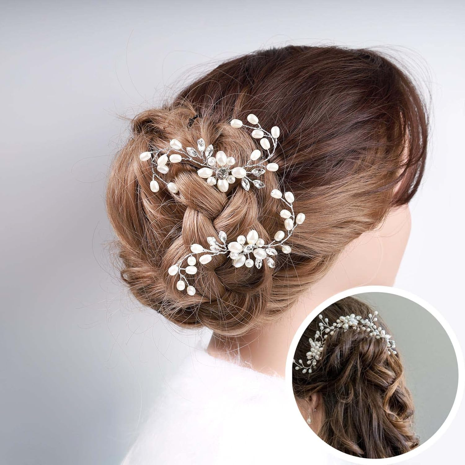 Tseenyi Bridal Hair Accessories Hair Clips Rhinestone Pearl Hair Pin Crystal Beads Hair Pins Jewellery for Women and Girls Wedding Dress Headpiece Bridesmaid Valentine'S Day Gifts (Silver) image number 6