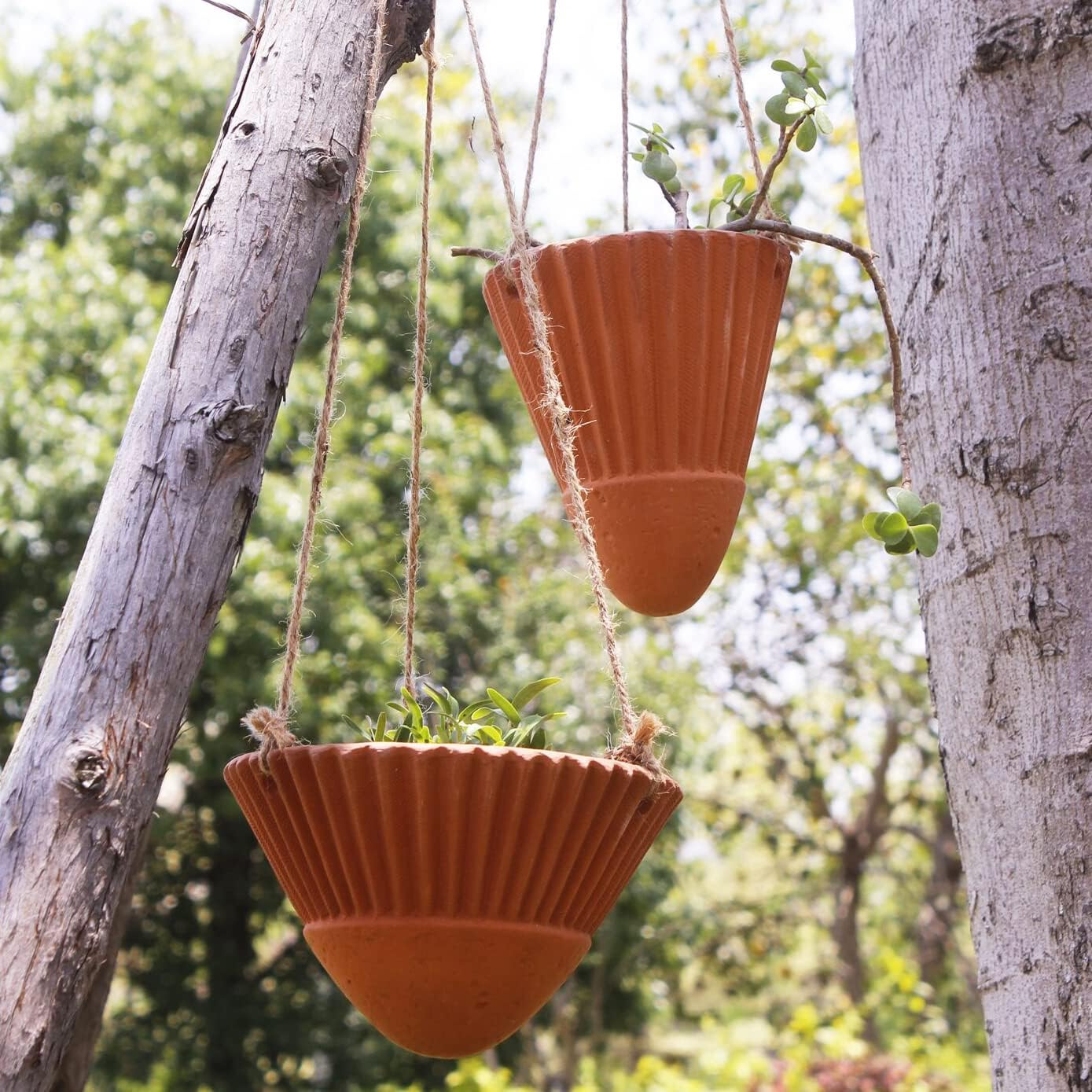 Hanging Planters for Indoor Plants,Terracotta Hanging Planter,Ceramic Hanging Plant Pots,Hanging Basket,Hanging Planters for Outdoor Plants,Terracotta Pots,Set of 2 Flower Pots, Terracotta Color image number 1