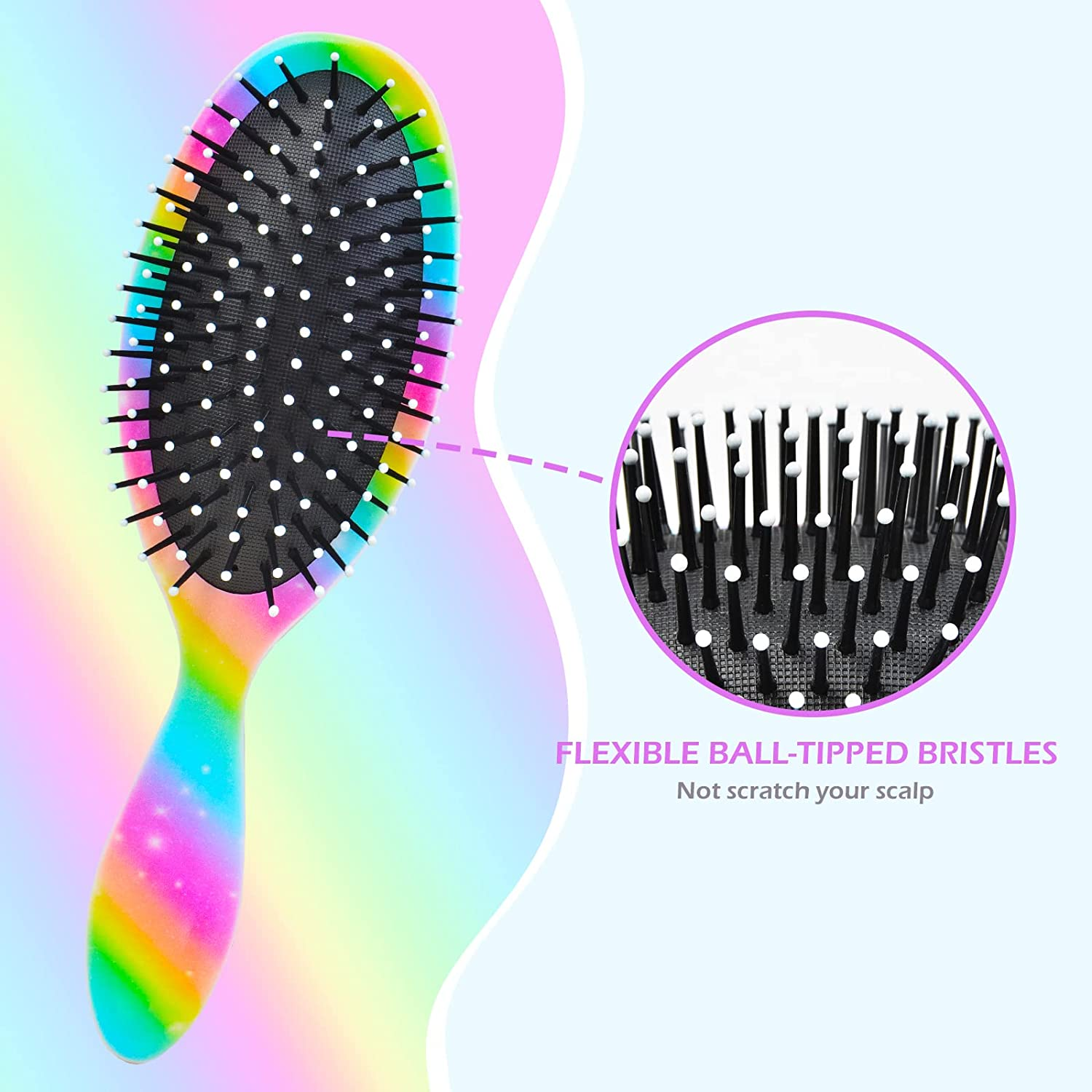 Kids Hair Brush Girls, Toddler Wet Dry Detangling Hair Brush for Curly Thick Hair Pain-Free Comb Girls Kids Women Unicorn Mermaid - Pink image number 6