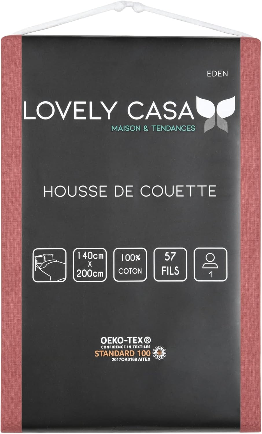 Lovely Casa - Duvet Cover - Size 140 X 200 Cm - 100% Cotton Certified According to Oeko-Tex - Grenache Colour - Eden Model - Bed Linen for Home - Soft and Comfortable - Ideal for Single Bed - Unisex image number 4