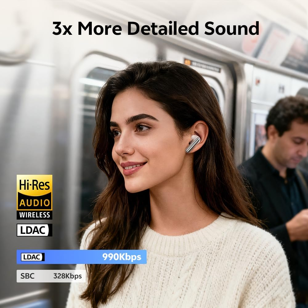 QCY Melobuds N60 In-Ear Headphones Bluetooth Noise Cancelling, Bluetooth Headphones with -56 Db Adaptive Noise Cancelling, LDAC Hi-Res Audio, 6-Mic AI Clear Call, 45H Playtime, IPX5, Bluetooth 6.0 - White image number 5