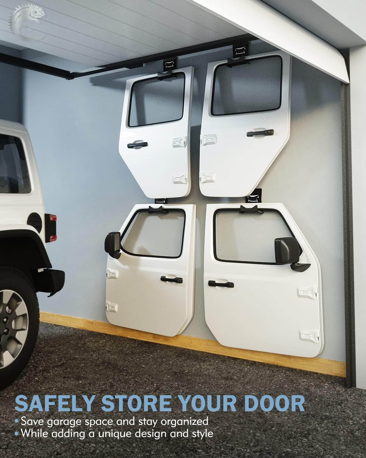 Lupar Storage Door Hangers Compatible with 1956-2024 Jeep Wrangler, Wall-Mounted Removable Door Storage Holder with Rubber Lining - 4PACK image number 3