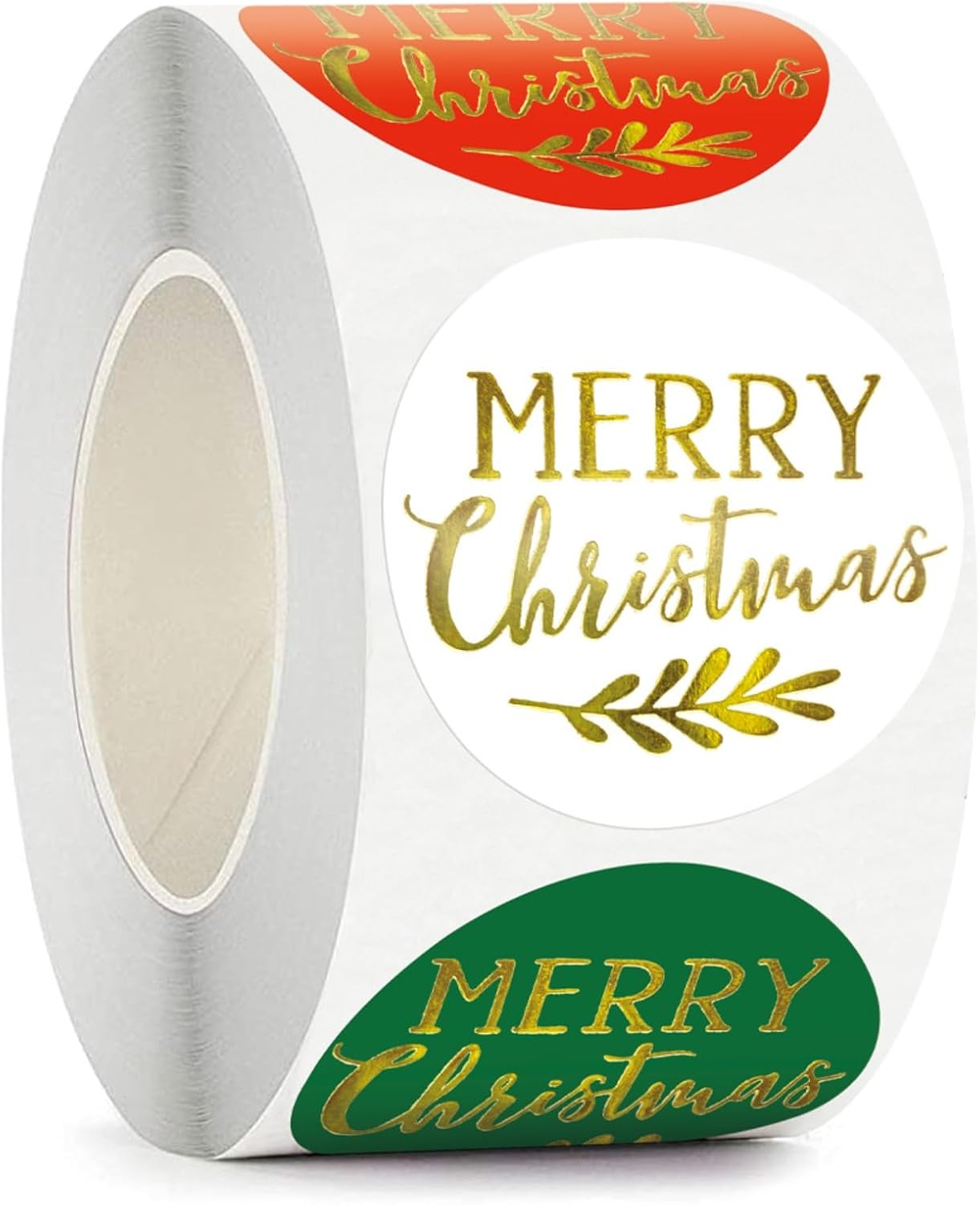 1 Roll Gold Foil Merry Christmas Stickers, Red, Green & White Envelope Seal Labels for Gift Wrapping, Holiday Cards, and Party Decorations image number 6