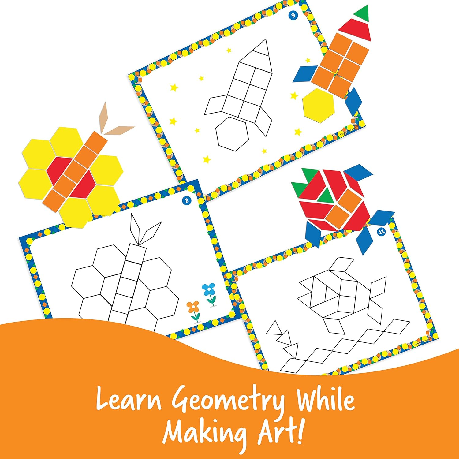 Learning Resources Pattern Block Activity Set, 20 Double-Sided Cards, Puzzles for Kids, for Kids, Ages 4+