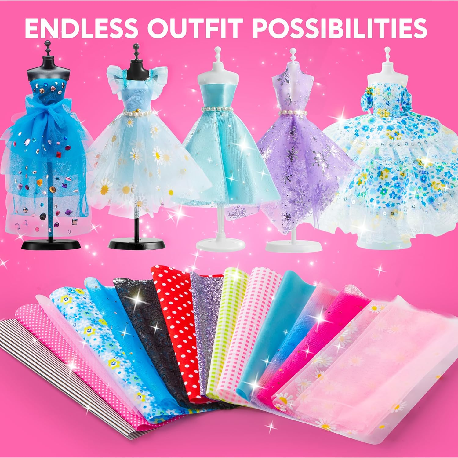 Klever Kits 400+PCS Fashion Design Crafts for Kids, Art and Crafts, DIY Sewing Kits with 3 Mannequins for Girls Aged 8-12, Birthday Presents, Toys for Kids image number 5