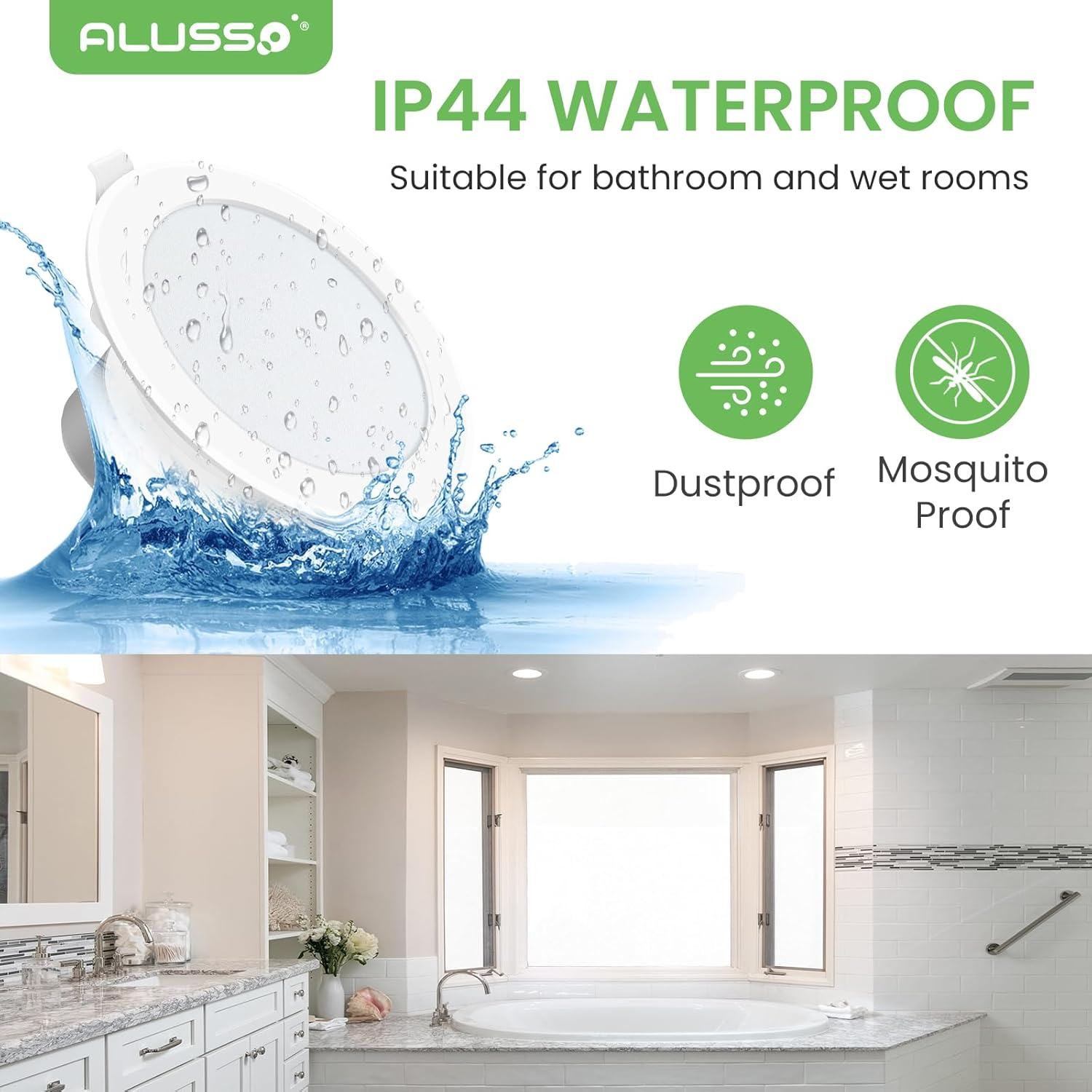 ALUSSO LIGHTING 13W LED Downlight 1150Lm Warm Natural Cool White 3000K 4000K 5700K Changeable Dimmable Flat White round 90Mm Cutout Recessed Ceiling Spot Light 230V IP44 Waterproof 10Pack image number 4