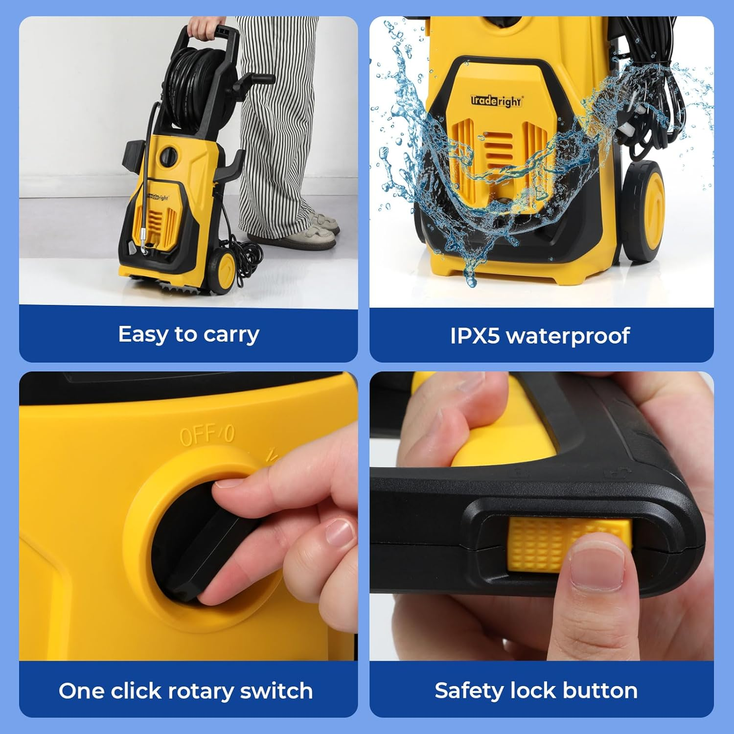 Traderight 1800W Electric Pressure Washer, 135 Bar High Pressure Cleaner with Hose Reel, Adjustable Nozzle & Foam Tank, Jet Blaster for Car, Driveway, Patio & Garden Cleaning image number 5