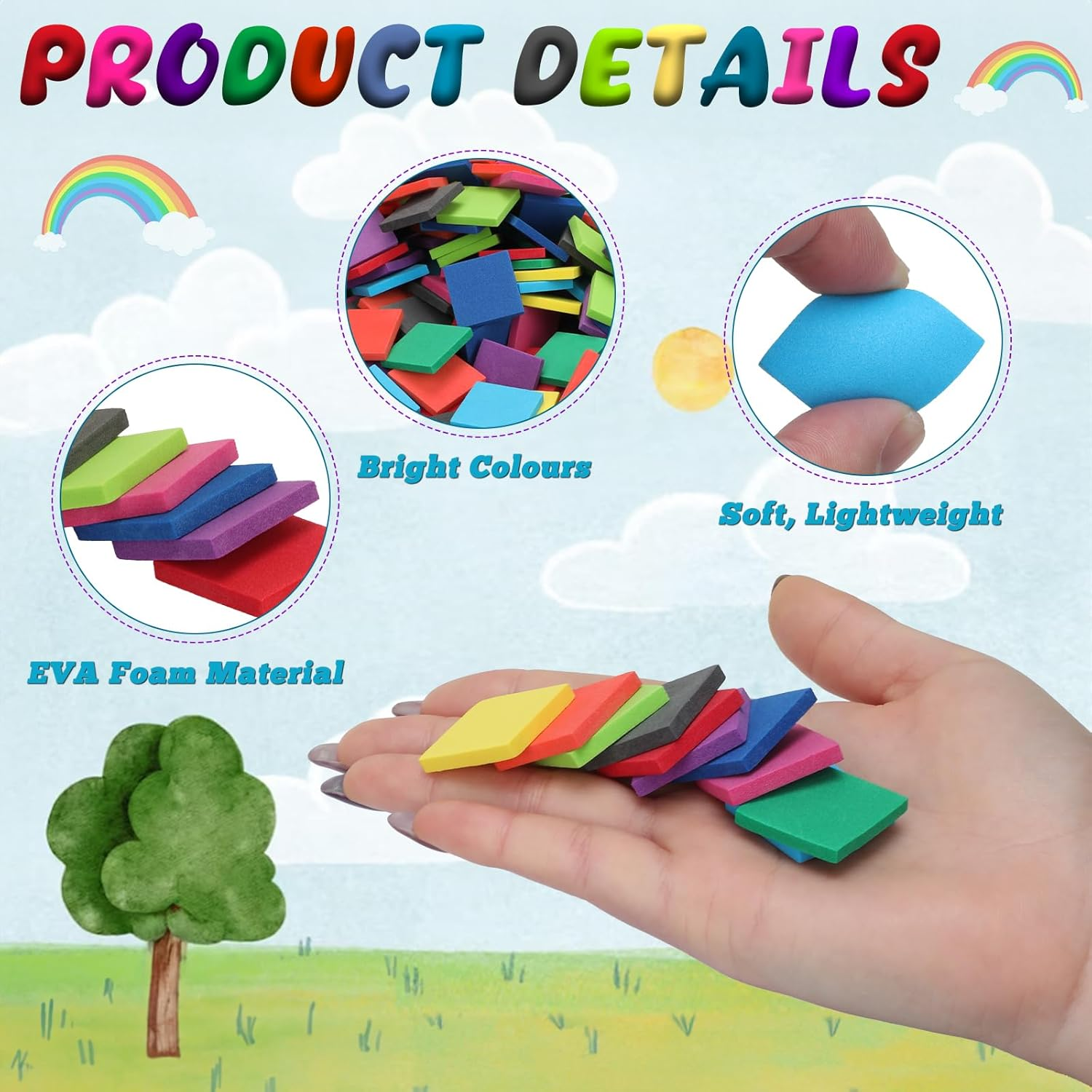 Coopay 500 Pcs Foam Square Color Tiles, Math Counters, Sorting Colored Foam Squares Math Counting Manipulatives, Game Tokens, Bingo Chips, Classroom Crafts for Kids Learning Development Toys