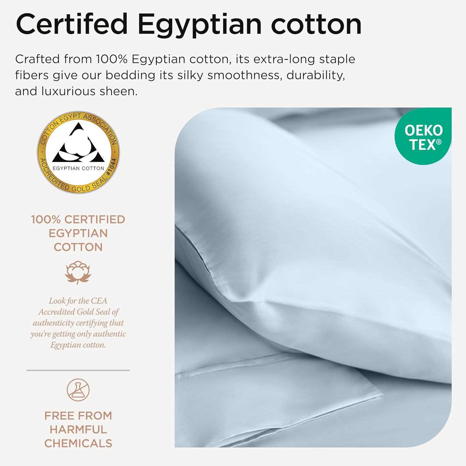 Certified 100% Egyptian Cotton Sheets Queen Size, 4 Piece Luxury Sateen Weave Light Blue Bed Set, Solid Luxury Bedsheets with Elasticized Deep Pocket - by Threadmill image number 2