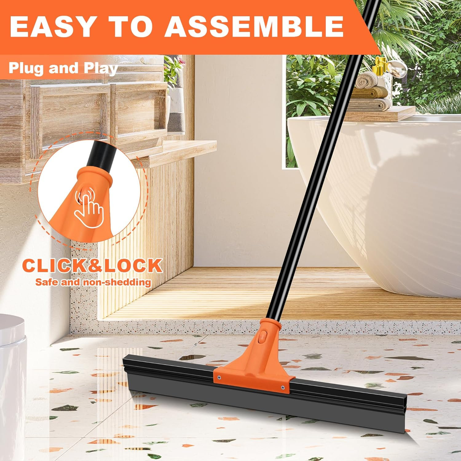 JEHONN Floor Squeegee Heavy Duty with 148 Cm Long Handle, Rubber Scraper Broom for Wet Room Garage Concrete Bathroom Tile Marble Shower Glass Shop Deck Window Indoor Outdoor image number 2