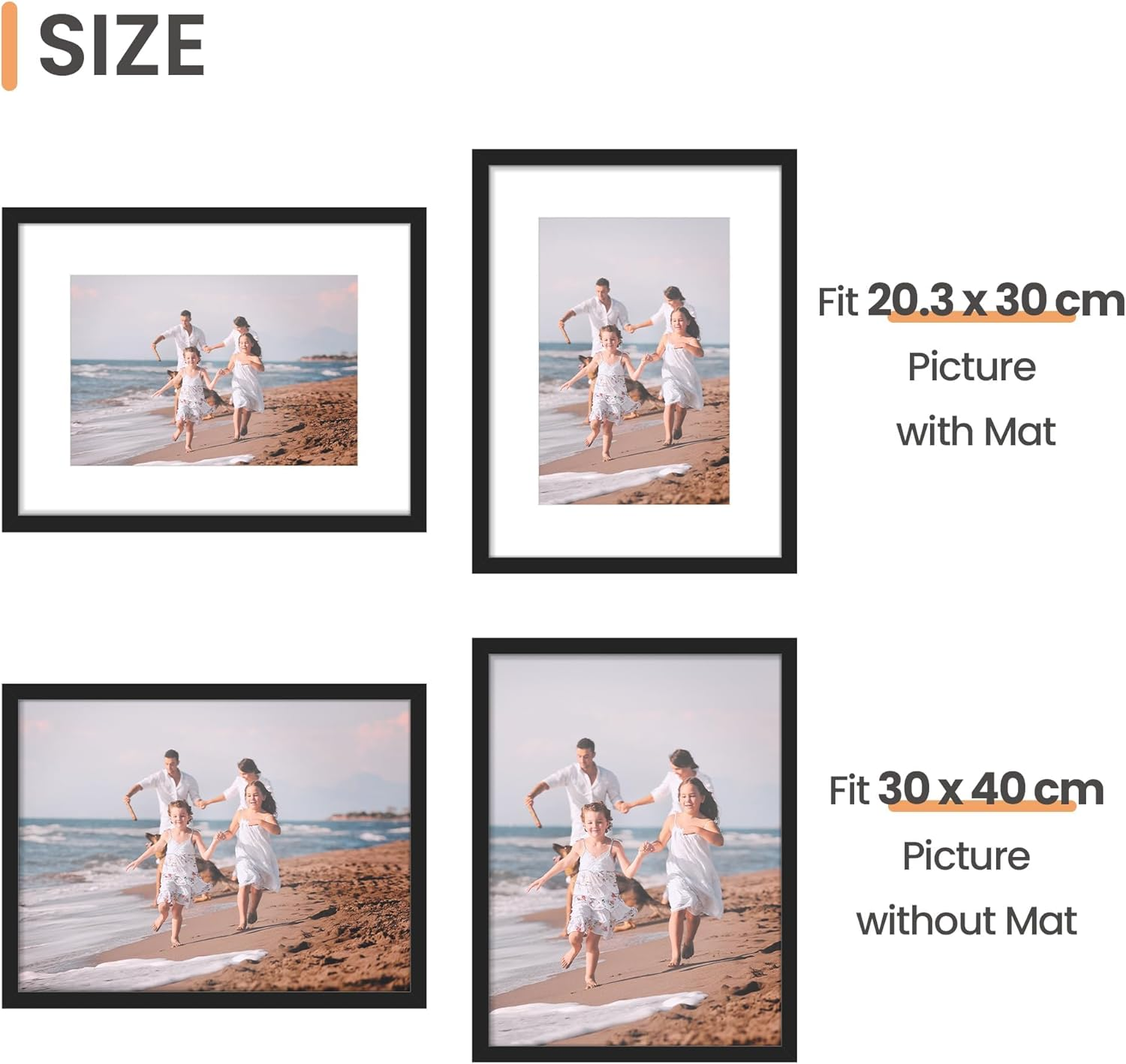 Upsimples Pack of 3 Black Photo Frames 30 X 40 Cm