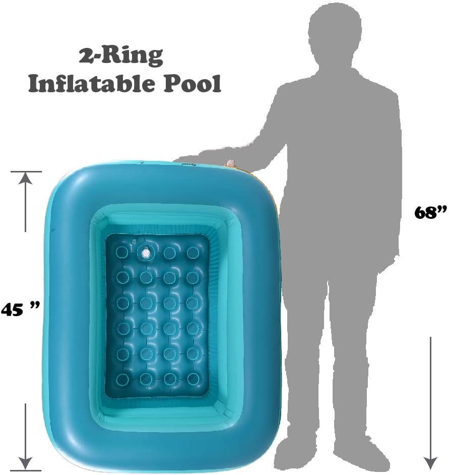 HIWENA Inflatable Kiddie Pool, 45" X 35" X 14" Green Kids Swimming Pool Summer Water Fun Bathtub with Inflatable Soft Floor image number 5