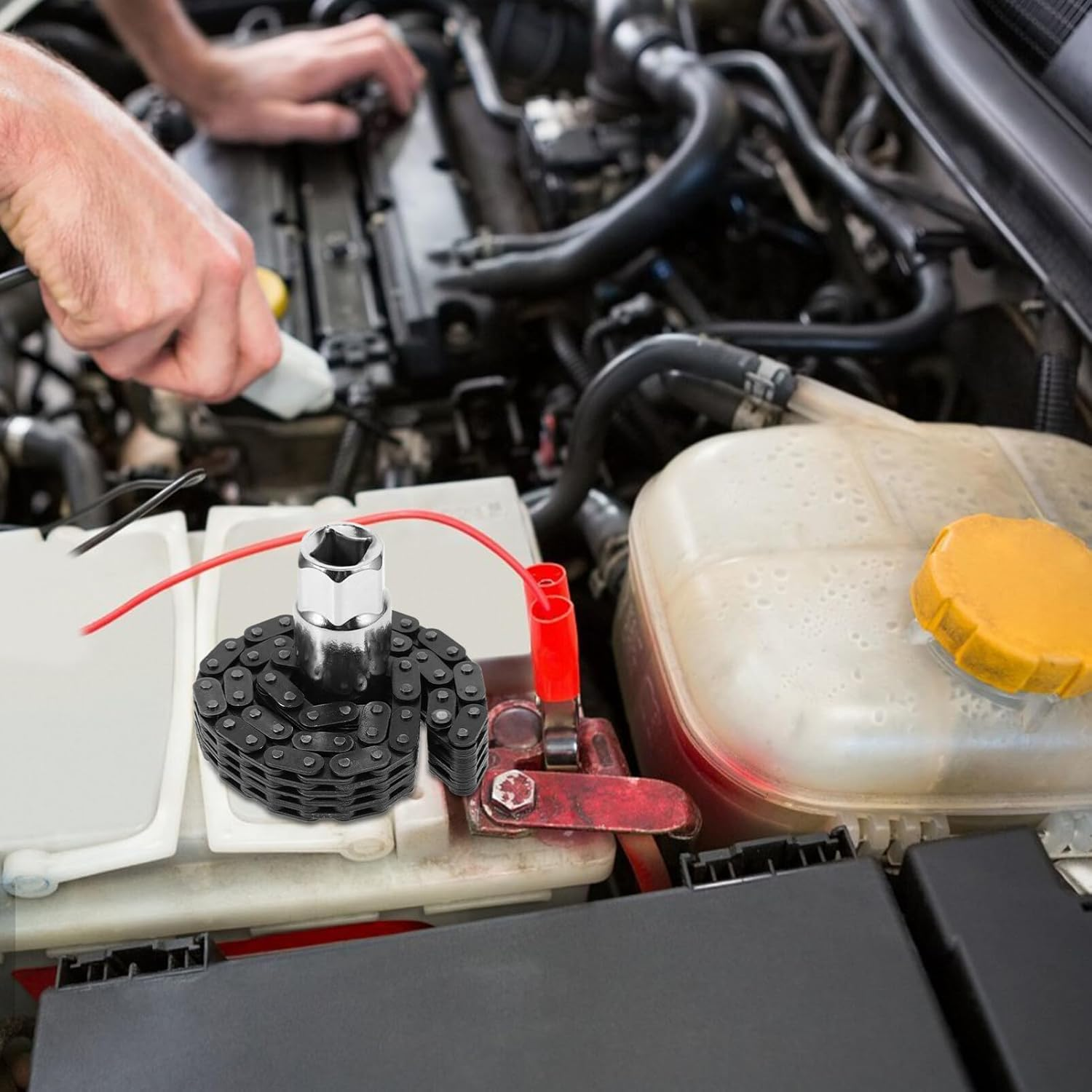 SOLUSTRE Chain Wrench Section Oil Filter Tool Heavy-Duty Double Chain Wrench for Motorcycle and Automotive Versatile Filter Removal and Installation Construction image number 5