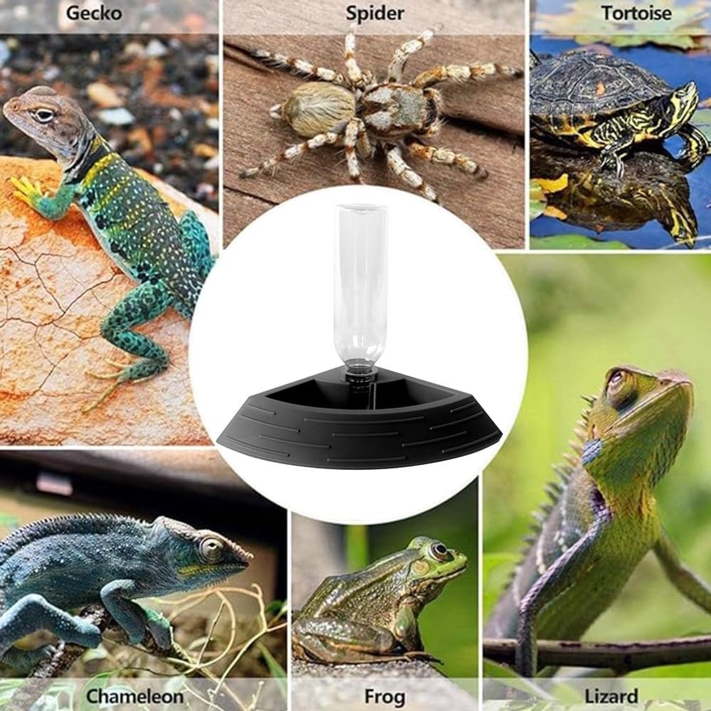 Reptile Feeder Bowl,Automatic Reptiles Water Dish Dispenser Feeding Bowls Terrarium Corner Bowl for Bearded Dragon Gecko Snake Lizard Turtles Pet Aquarium Ornament (Titanium Gold) - Titanium Gold image number 6