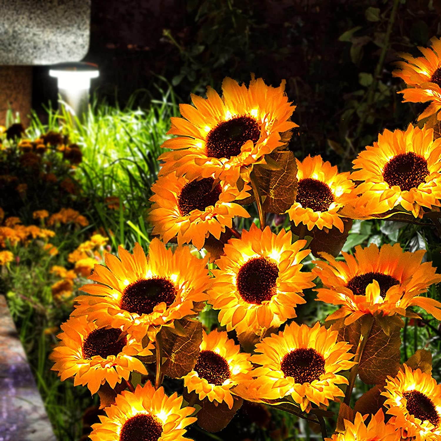 Solar Lights Outdoor Garden Decor - 2 Pack Solar Garden Lights with 6 Sunflower Lights, Waterproof Solar Outdoor Lights Auto On/Off Solar Decorative Lights for Garden,Patio,Backyard,Lawn Yard Pathway image number 4