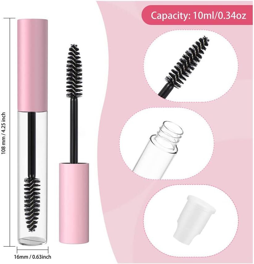 2PCS 10Ml Empty Mascara Tube with Eyelash Wand Refillable Cosmetics Containers,Bright Silver image number 2